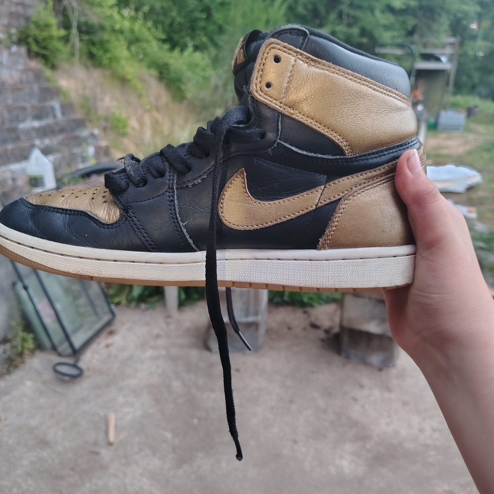 Men's Black and Gold High-Top Jordan 1s
